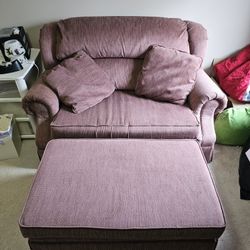 Mauve upholstered Chair&1/2, Pull Out Bed And ottoman set.