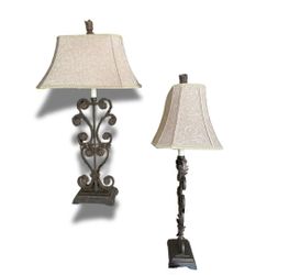 NY: Pair of 2 Rod Iron Decorative Table Lamps