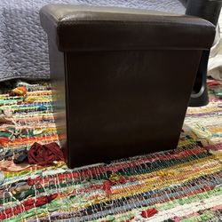 Brown Faux Leather Storage Ottoman