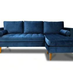 Nora Blue Velvet Reversible Sofa Chaise

