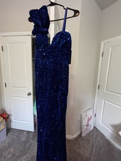 Blue sequin formal dress.