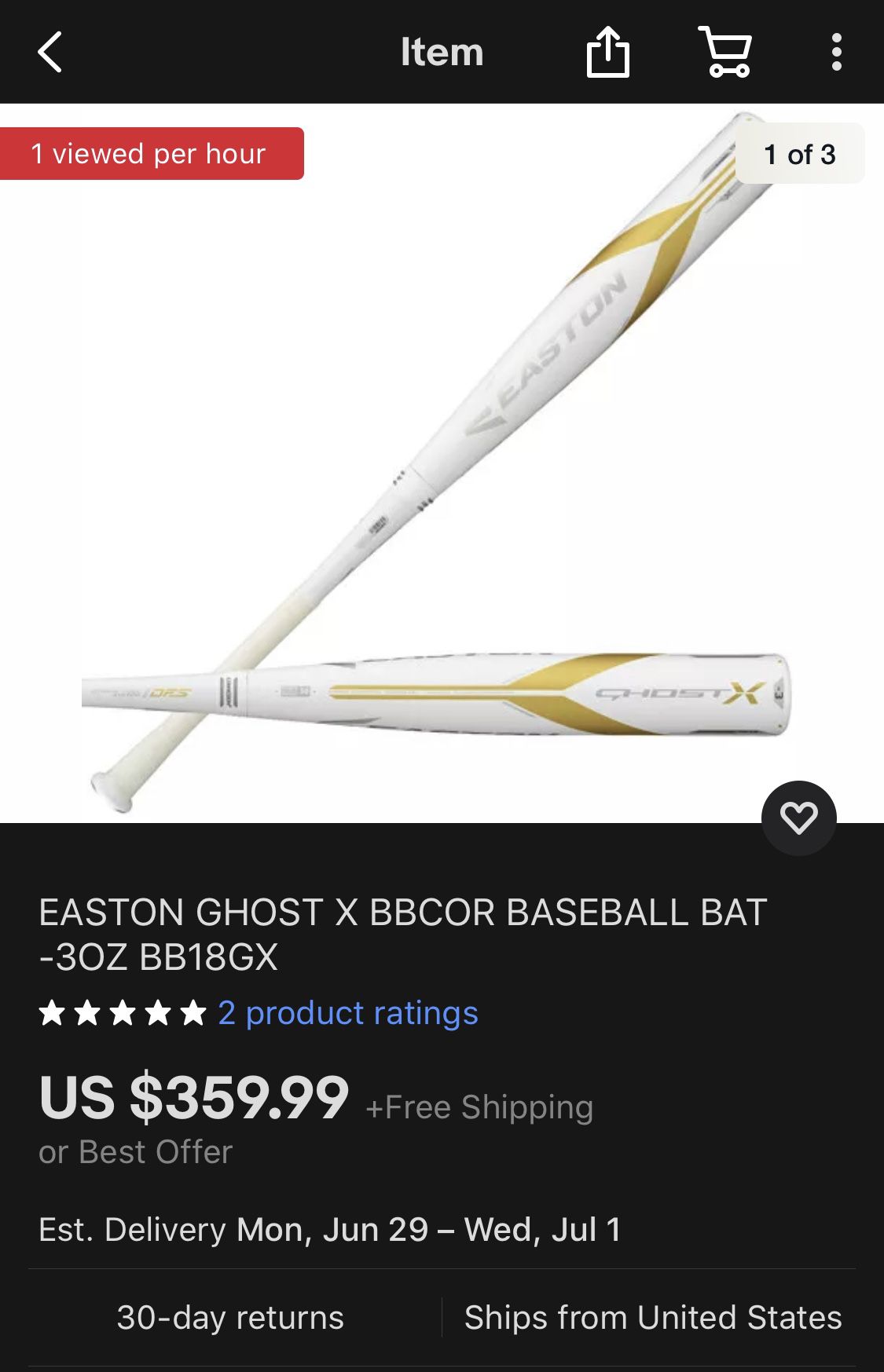 28oz Easton Ghost X BBCOR Baseball Bat BB18GX