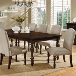 Brand New Antique Cherry, Beige Expandable 9pc Dining Table Set 