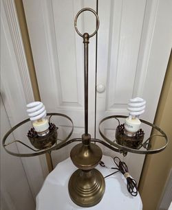 Antique Brass 2 Light Metal Table Lamp Base Ring Handle Twist Button No Shades