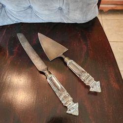 Vintage Crystal Handle Cake Cutting And Serving Set