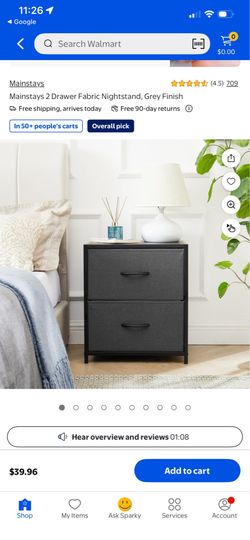 Mainstays 2 Drawer Fabric Nightstand, Grey Finish