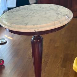 Vintage Side Table With Heavy Marble Top