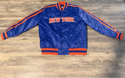 Starter Black Label New York Knicks Satin Varsity Jacket XL Blue Orange NBA Full Snap