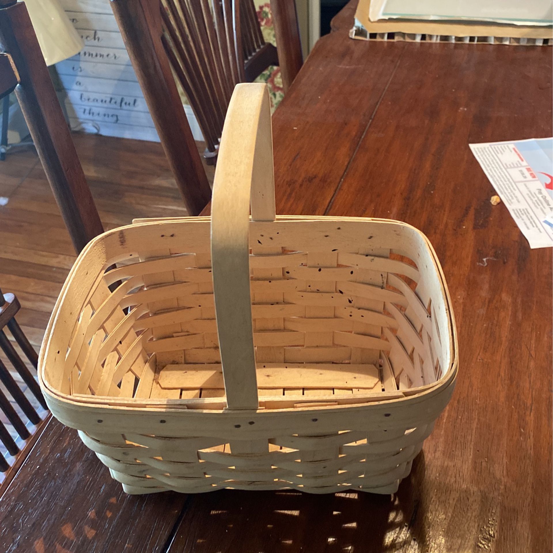 White Longaberger Basket With Handle
