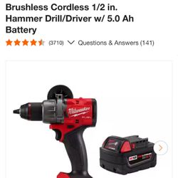 Milwaukee M18 FUEL 18V Lith-Ion Brushless Cordless 1/2 in. Hammer Drill/Driver w/ 5.0 Ah Battery