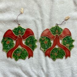 Vintage ornaments 1992 Enesco Green & Red Wreath seashell shell collectible