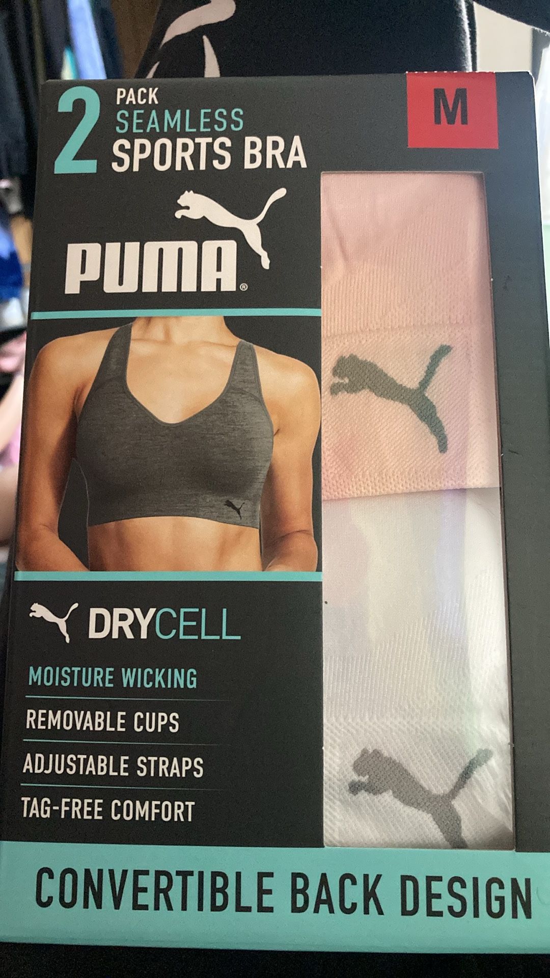Puma Women's Convertible Seamless Sports Bra 2 Pack, Gray/Lavender Medium