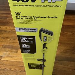 Ryobi  40V HP Brushless 16 in. Cordless Carbon Fiber Shaft Attachment Capable String Trimmer with 4.0 Ah Battery and Charger