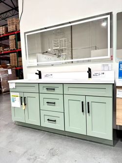 💥YEAR-END Final Extra 45% OFF SALE 72"Solid Wood Green Vanity w/ 3 storage drawers (Batch 205210)