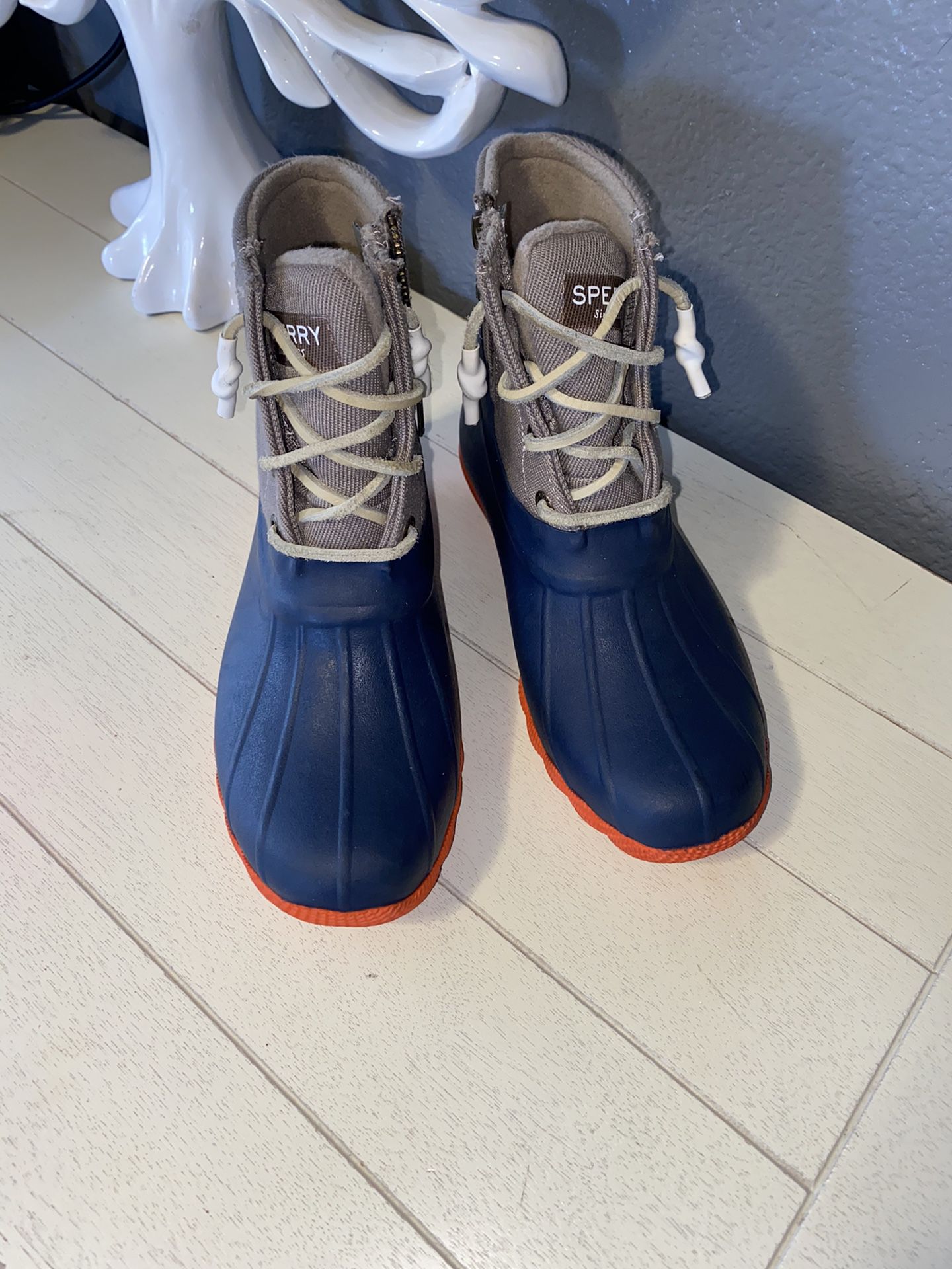 Sherry blue orange rain boots