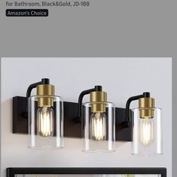 Bathroom Light Fixtures,Matte Black and Gold 3-Light Bathroom Lights with Clear Glass Shade,Modern Wall Sconces Over Mirror for Bathroom, Black&Gold, 