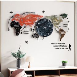 29.1" X 13.4" Modern World Map Wall Clock Acrylic & Glass Home Decor Art Living Room 