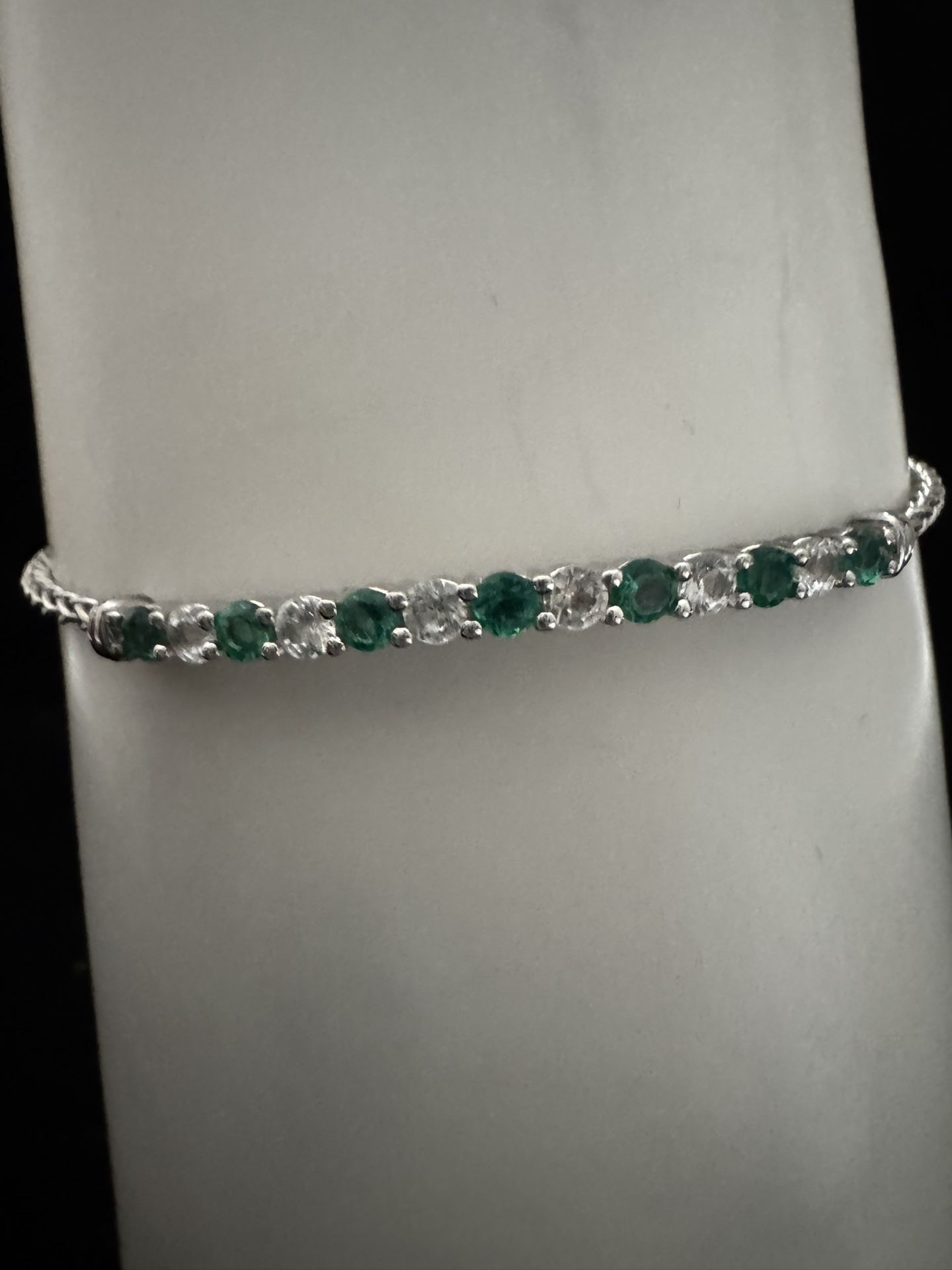 RL Signed Sterling Silver Emerald & White Sapphire Slide Adjustable Bracelet