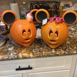 Blow mold Mickey & Minnie Jack O Lantern Pumpkins Halloween 