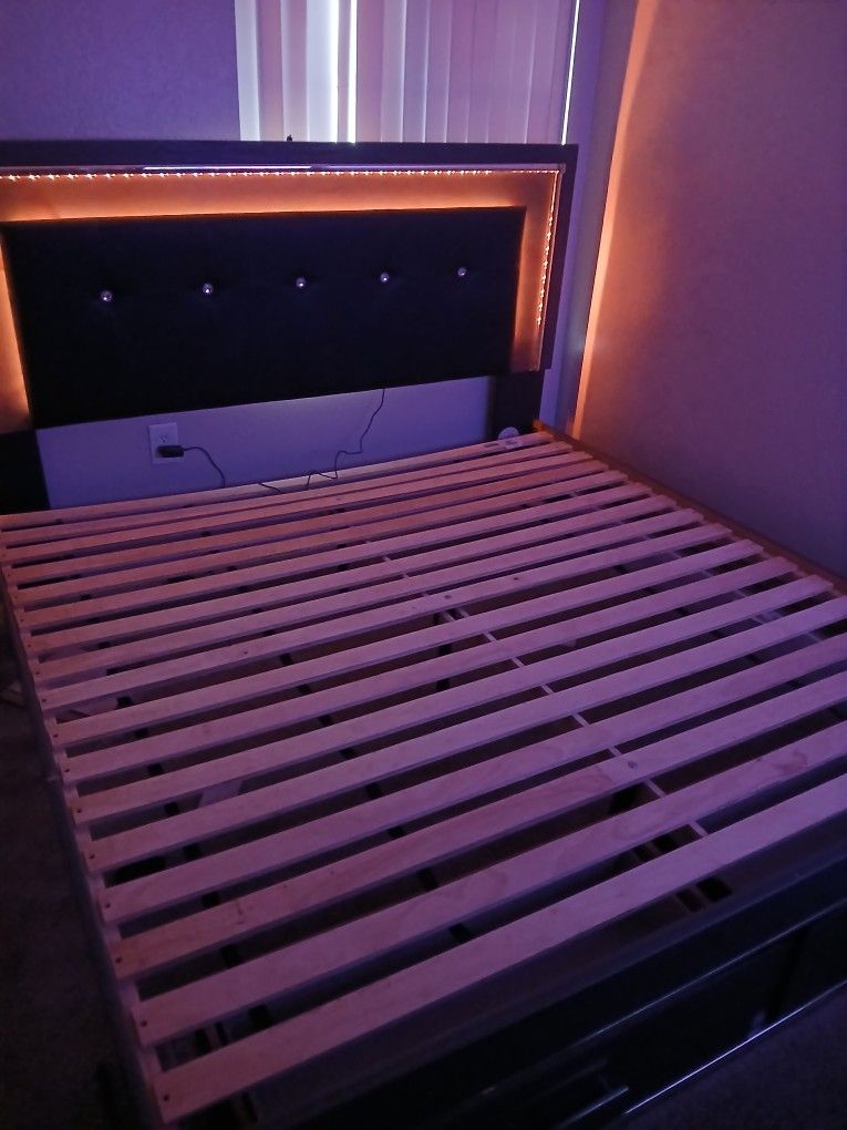 Lodanna 24" 2 Drawer Charging Nightstand +Lodanna King Bed Frame With Storage Led Lights