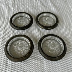Vtg 1960s W&S Blackinton COASTERS CRYSTAL STARBURST SIVERPLATED Stackable Lot/4