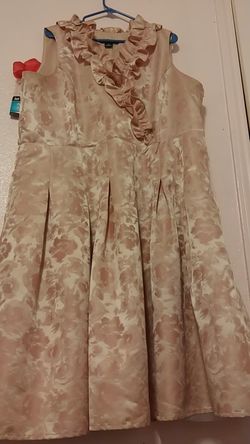 Rose gold dress floral ruffles on top used Dillard's dress