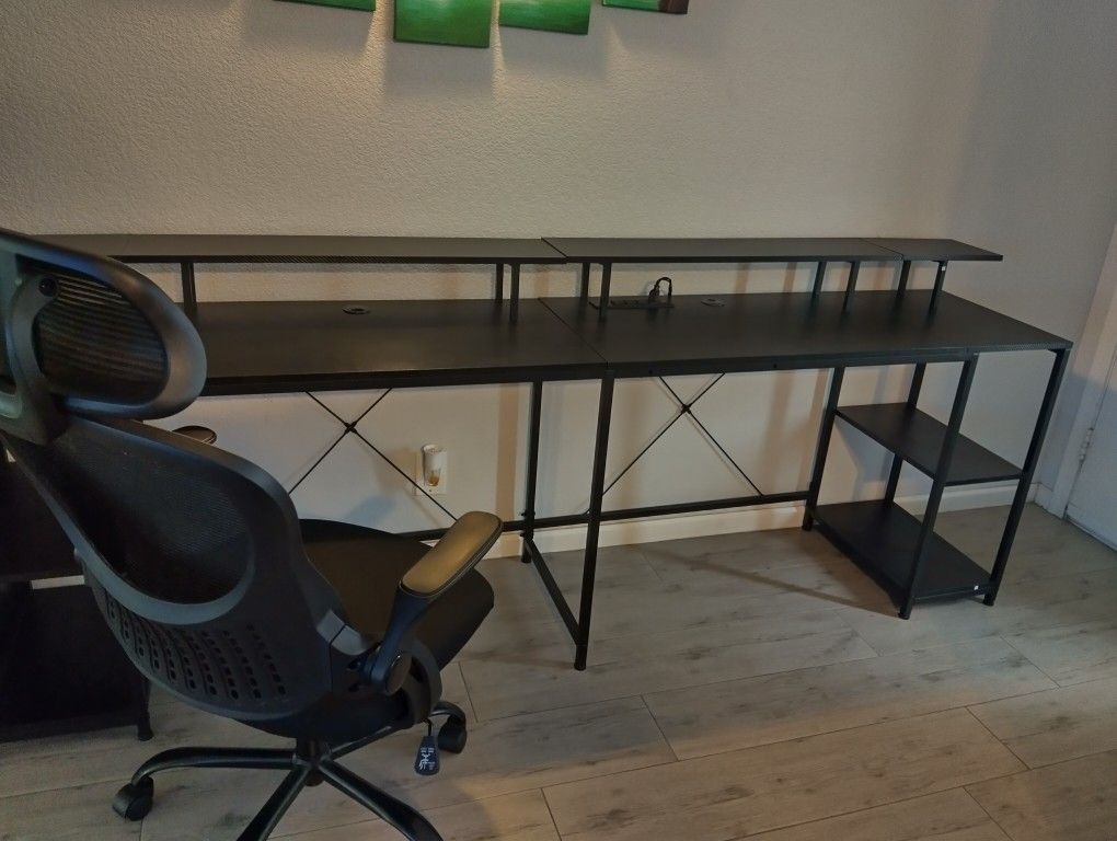 Extra Long Carbon Fiber Style Computer Desk With Computer Chair