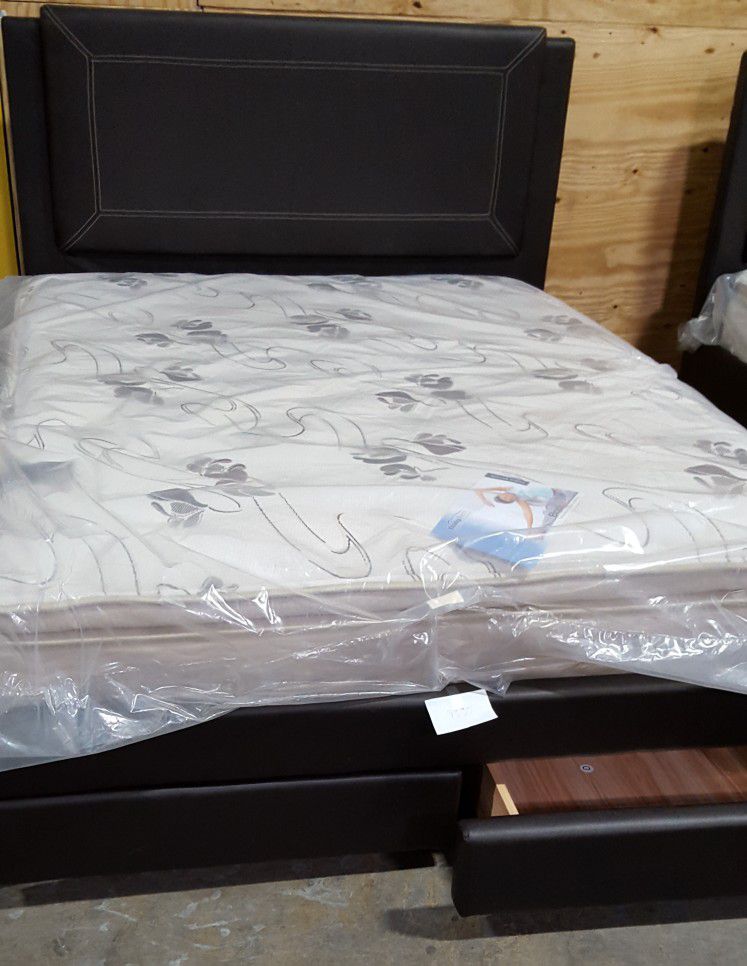 Brand New King Size Black Leather Storage Bed Frame (New In Box) 
