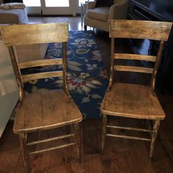 Set Of 2 Beautiful All Wood Antique Chairs 