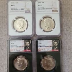 Kennedy NHC Half Dollar 4 COINS for $100 Firm (Walnut 91789)