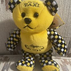 NY 2000 Yellow Taxi Cab Bean Bag Bear Plush Stuffed Animal Toy Checker New York
