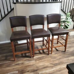 3 Quality Leather Bar/ Kitchen Stools - Dark Brown