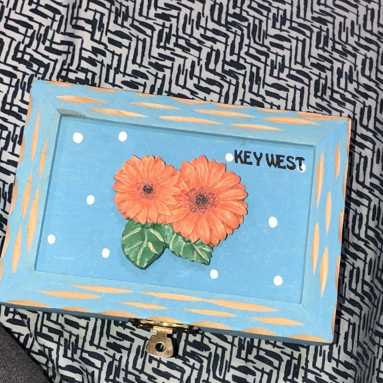 Blue Key West Wooden Antique Jewelry Box