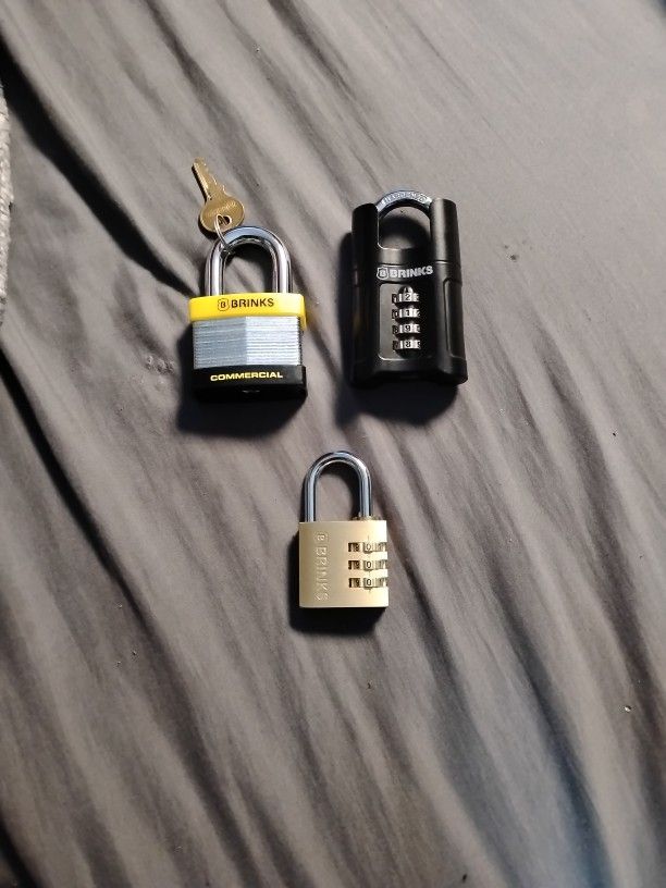 3 NEW Brinks Padlocks 2 Combo, Both Hardened Steel, One Key Lock-Boron