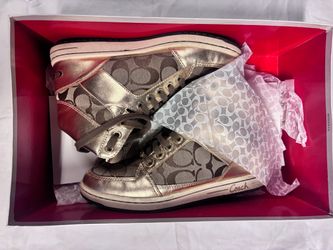 Gold & tan coach norra high top sneakers