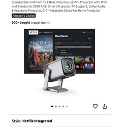 Compatible with Netflix & Real-time Focus] Mini Projector with WiFi and Bluetooth, 1800 ANSI Smart Projector 4K Support, Dolby Audio & Keystone Projec