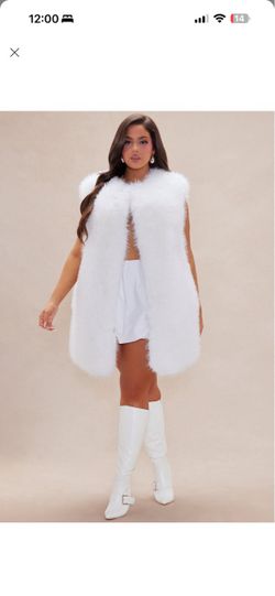 White Faux Fur Sleeveless Longline Vest