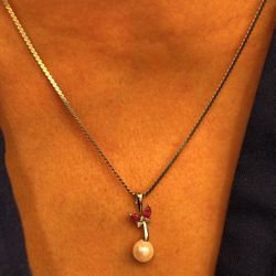 Pearl ,Ruby and Diamond pendant 925 sterling silver