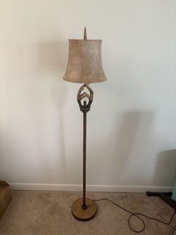 Farmhouse Antlers Floor Lamp with Night Light, Faux Leather Shade