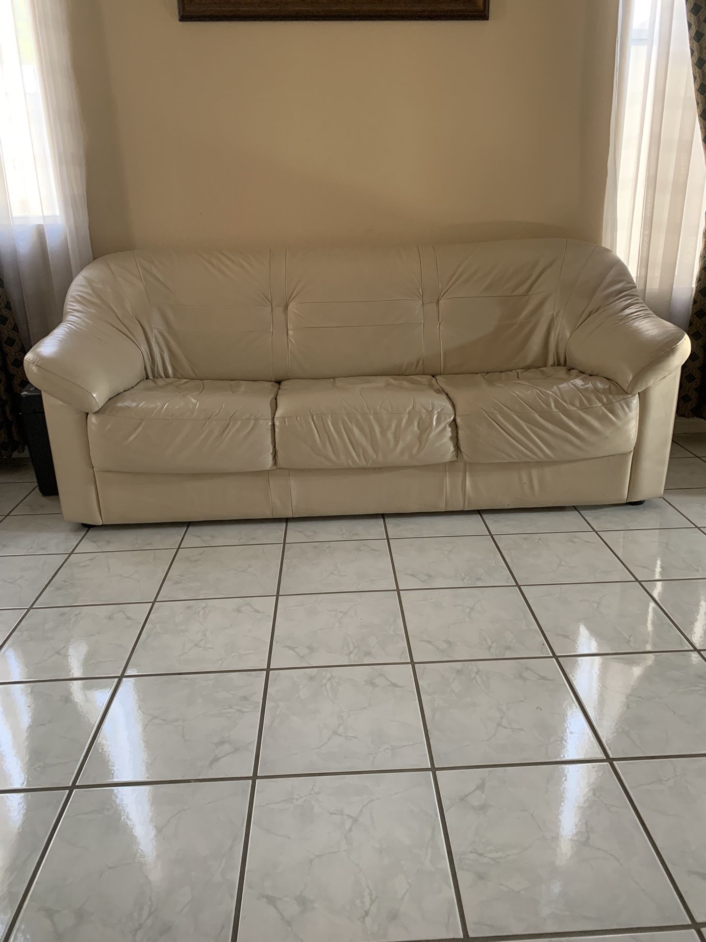White Leather Couch & Single Chair
