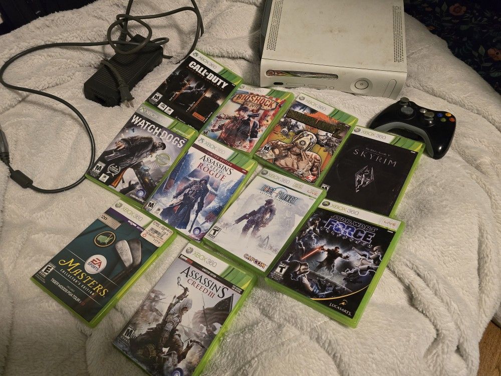 Xbox 360 With Controller And 13 Games.