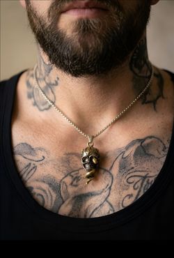 Skull and Snake mens chain necklace pendant necklace silver and gold tone
