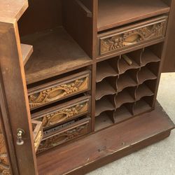 Hand Carved Wooden Bar Cabinet