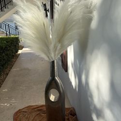 Beautiful Metal Hammered 42” Tall Flore Vase With Gorgeous White Pampas Flowers