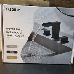 *NEW* OMEKNTOP Waterfall Bathroom Sink Faucet Bronze Stainless Steel Sealed In Box