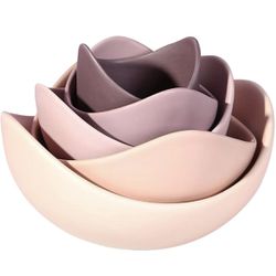 5 Pcs Porcelain Bowls Lotus Shaped - Purple