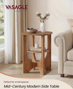 Side Table, 2 Tier Small Accent End Table, Nightstand with Lower Shelf for Small Spaces, Living Room, Bedroom, Office, Honey Brown, ISLAND Collection 