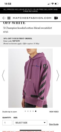 Summen bind vene Off white x champion collab hoodie purple. Sold out everywhere. Hmu with  offers. Barely used. Official receipt and tags for Sale in North Miami, FL  - OfferUp