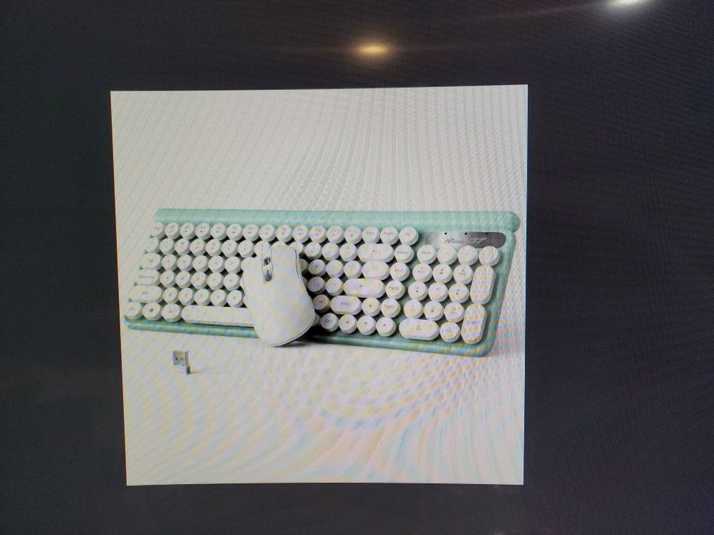 Wireless Typewriter Keyboard And Mouse, Cyan Retro 2.4Ghz USB