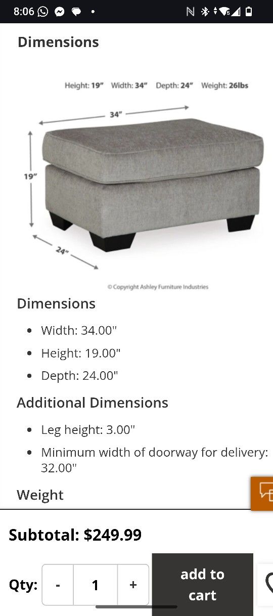 Altari Ottoman - Ashley Furniture